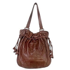 Lucky Brand Vintage Bucket Brown Leather Boho Tassel Hobo Shoulder Bag Purse